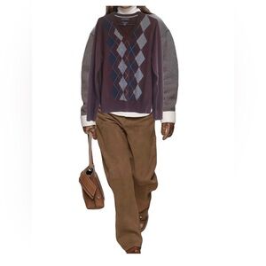 J Crew Sweater Mens Medium Blue Lambswool Diamond Argyle Long Sleeves Pullover